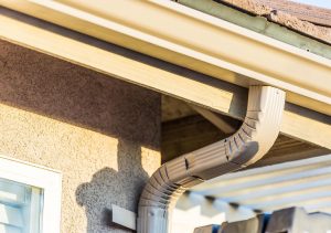 A house featuring seamless aluminum rain gutters