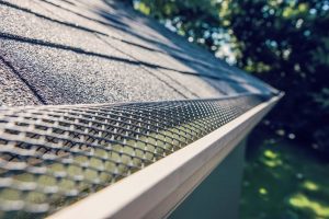 Plastic guard over gutter trough on a roof