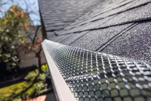 Close up of a mesh gutter protection system