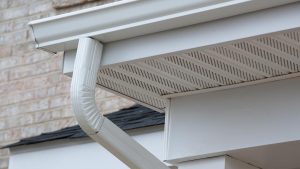 White rain gutter on a building